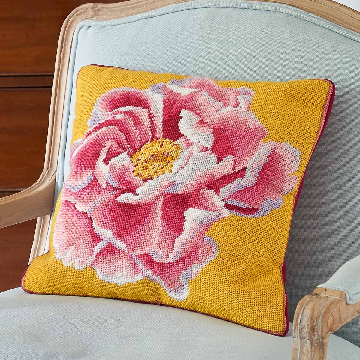 Coral Peony on Yellow